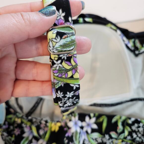 Swim Solutions Black Floral Prairie Flyaway Tummy-Control Swim Dress Plus 16W - Picture 5 of 12